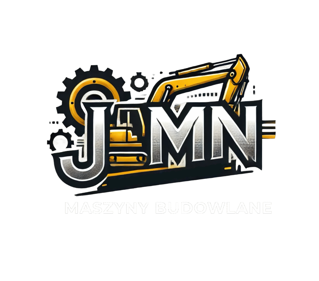 Logo JMN Maszyny Budowlane z grafiką koparki i koła zębatego