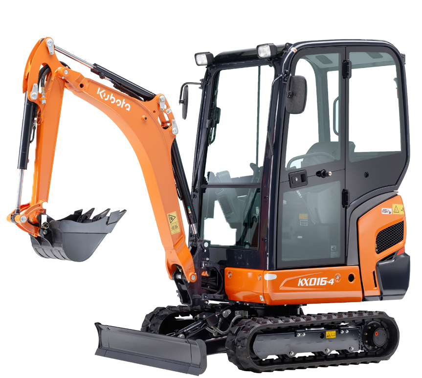 Minikoparka Kubota KX016-4 z zamkniętą kabiną, lemieszem i łyżką
