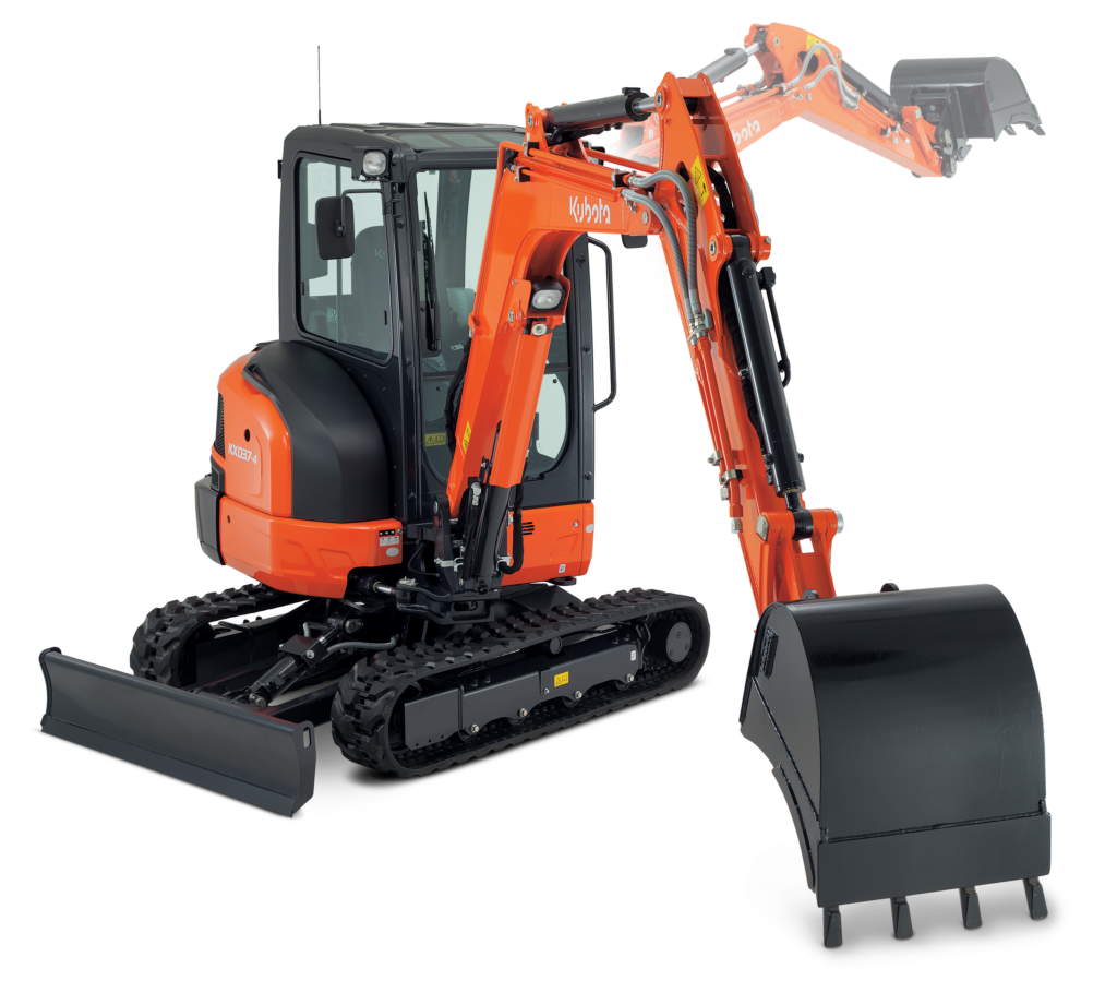 Minikoparka Kubota KX037-4 z kabiną, lemieszem i łyżką